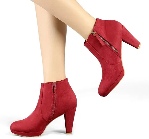 Miniatura 2 de Allegra K Botines de tacón grueso con cremallera lateral y plataforma baja para mujer