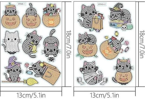 Miniatura 7 de MEGZIHXN Kit de calcomanías artísticas de diamantes para niños, gato mágico, calabaza, gato, compras, caramelo, gato durmiendo en un libro, pintura
