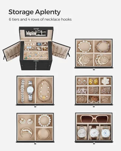 Miniatura 3 de SONGMICS Joyero de 6 niveles joyero con 5 cajones gran capacidad de almacenamiento con espejo bloqueable organizador de almacenamiento de joyas