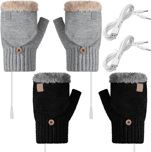 Miniatura 10 de SATINIOR 2 pares de guantes calentados USB de invierno, guantes calentadores de manos USB sin dedos, guantes eléctricos calentadores de manos