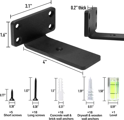 Miniatura 3 de HITOMEN Soportes para Estantes Flotantes de Servicio Pesado, 4 Pulgadas (1/5'' de Grosor) Herrajes para Estantes Ocultos, Soportes L de Hierro