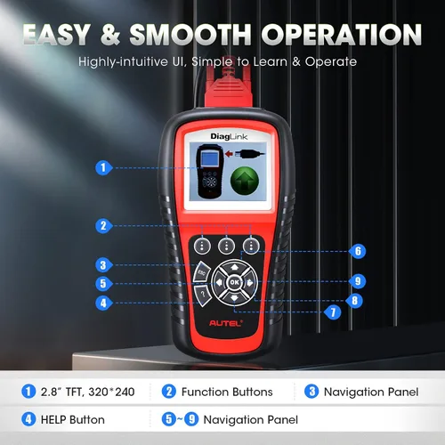 Miniatura 6 de Autel Diaglink - Lector de códigos OBDII OBD2 (versión para manualidades de MD802), diagnóstico de todos los sistemas y módulos para ABS, SRS