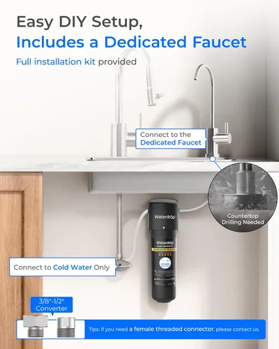 Miniatura 7 de Waterdrop 10UB-CM Filtro de Agua Bajo Fregadero de 6 Meses (Incluye: Sistema + Grifo) para 99% Reducción de Cloramina - Ideal para California