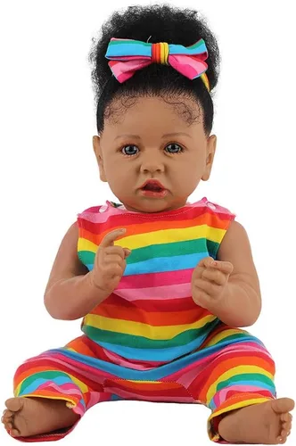 Miniatura 8 de HOOMAI - Muñeca imitación de bebé real, con cuerpo suave de 22.8 pulgadas, muñeca realista de niña afroamericana