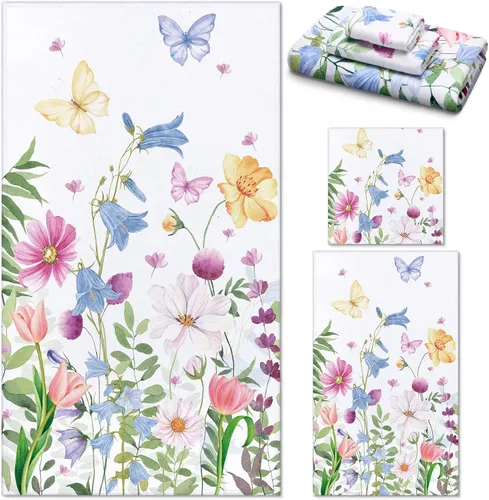 Miniatura 29 de Preboun Juego de 3 toallas de baño navideñas de gnomo, toallas de mano con árbol de Navidad, toallas de baño con copos de nieve de invierno, toallas