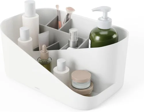 Umbra Glam Organizador de cosméticos, contenedor de almacenamiento versátil con inserto extraíble para baño, oficina y más, color blanco