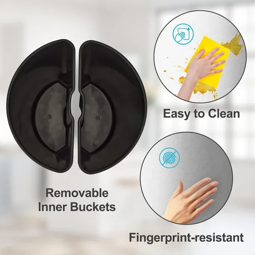 Miniatura 5 de Fashionwu Bote de basura de acero inoxidable de 4 galones (2 x 15 litros), incluye 2 contenedores interiores extraíbles, tapa de cierre suave