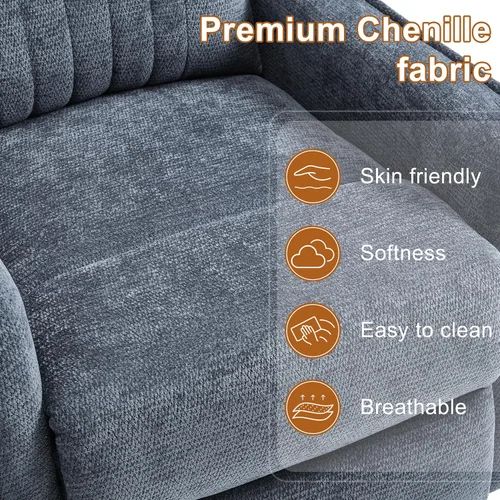 Miniatura 6 de Silla Reclinable Giratoria Manual con Balancín para Adultos, Sillón Reclinable Acolchado con Masaje y Calor, Silla Reclinable para Sala de Estar