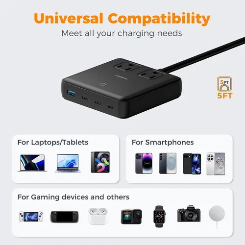 Miniatura 4 de Estación de carga TESSAN PD 100W para múltiples dispositivos, bloque de cargador USB C 6-en-1 compatible con iPhone 17/16, MacBook, base de carga