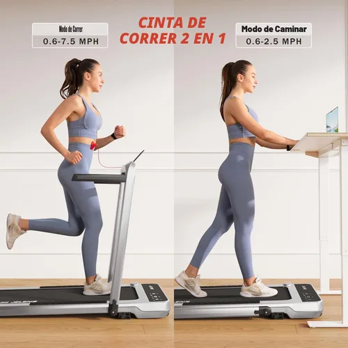 Miniatura 4 de Cinta de correr para el hogar, tapete de caminadora con inclinación, tapete plegable portátil 2 en 1 con barra de agarre, capacidad de peso de 150
