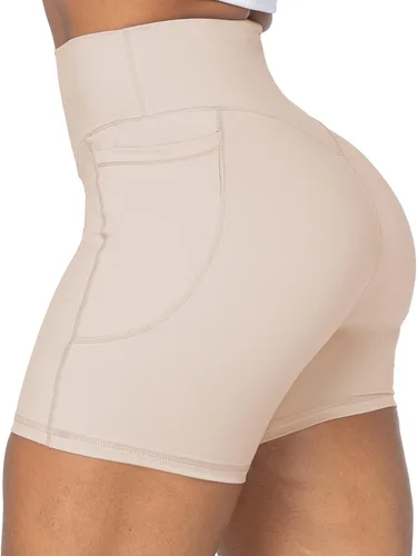 Sunzel - Pantalones cortos de ciclista para mujer con cintura alta, control de abdomen y bolsillos profundos