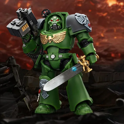 Miniatura 2 de JOYTOY Warhammer 40,000 1/18 Figura de acción Salamanders Terminator 1 con espada de poder y bolter de tormenta, modelo de colección de regalos