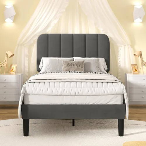 Miniatura 10 de VECELO Marco de Cama Tapizada Tamaño Full con 4 Cajones y Cabecero, Marco de Cama Plataforma de Almacenamiento de Terciopelo, Soporte de Listones