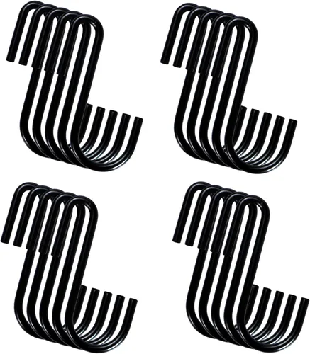 Miniatura 16 de YourGift Paquete de 6 ganchos en S extralargos y resistentes de 10 pulgadas para plantas colgantes, armario, flores, canastas, jardín, patio, Negro