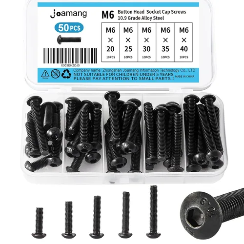 Miniatura 12 de M6 x 40mm 45mm 50mm 55mm 60mm Tornillos de cabeza hexagonal, acero de aleación de grado 12.9, acabado de óxido negro, unidad hexagonal Allen