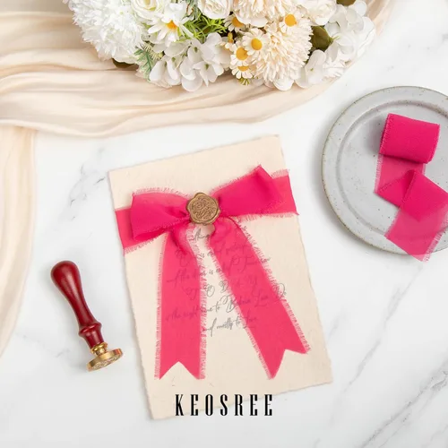 Miniatura 3 de KEOSREE - Cinta de gasa de chifón hecha a mano en rosa pastel y rosa brillante, de 1.5 pulgadas x 21 yardas, con bordes deshilachados de seda