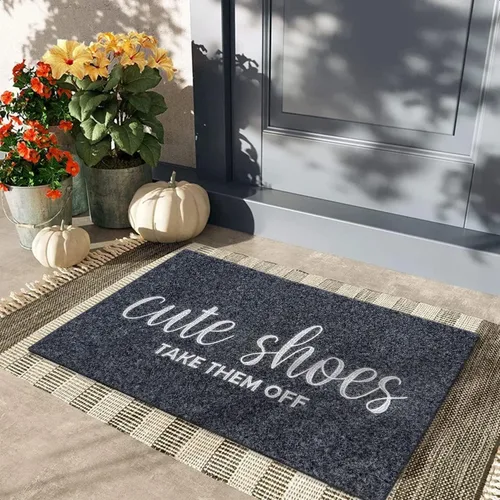 Miniatura 6 de Tapete de bienvenida para entrada con lindos zapatos, quítatelos en las alfombras de la puerta delantera de 24"x 36" con respaldo de goma, tapete