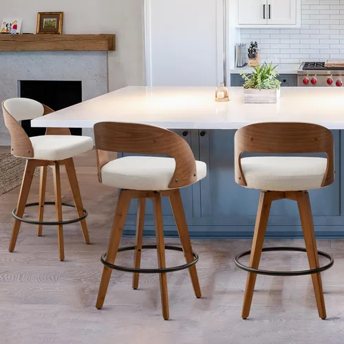 Miniatura 25 de MEKLIBA Juego de 2 taburetes de bar de altura de mostrador para isla de cocina, silla de bar tapizada moderna de 26.8 pulgadas, taburetes giratorios
