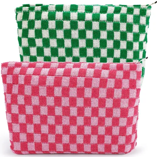 Miniatura 26 de ZLFSRQ Bolsa de maquillaje a cuadros para mujer, grande y pequeña, juego de bolsa de cosméticos a cuadros, bolsas de aseo de viaje, bolsa