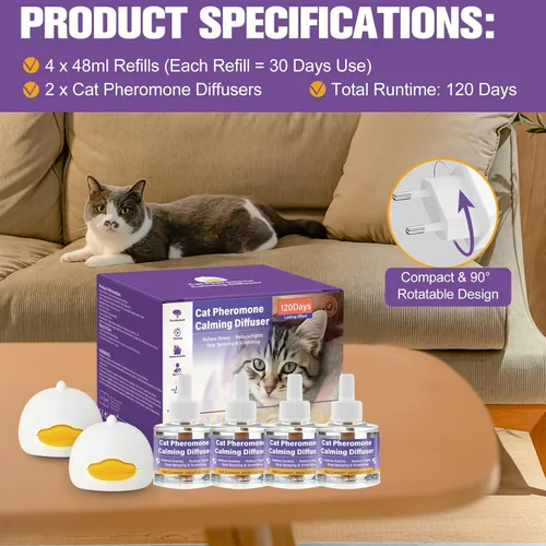 Miniatura 2 de Recambios calmantes para difusor de feromonas para gatos y gatitos reducen eficazmente la lucha contra la pulverización y los arañazos, calma