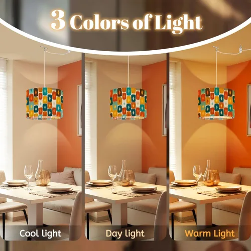 Miniatura 2 de Boho Plug in Pendant Light Mid Century Modern Art Abstract Geometric Seamless 16.4ft Plug in Cord Dimmable Hanging Lamp Fabric Lamp Shade Pendant