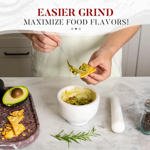 Miniatura 3 de Koville Juego de mortero y mortero de mármol, tazón de molinillo de 5 a 1.5 tazas para guacamole, salsa, trituradora de píldoras, especias, hierbas