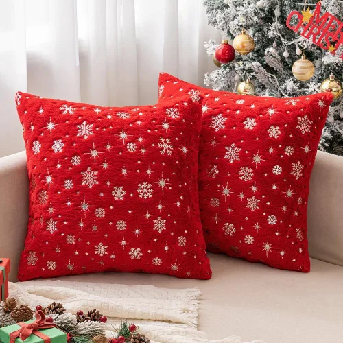 Miniatura 19 de MIULEE - Juego de 2 fundas de cojín decorativas de Navidad, hechas de piel sintética suave con copos de nieve plateados y brillantina, para Verde