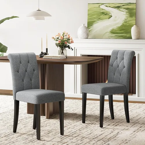 Miniatura 18 de Welzona - Juego de 4 sillas tapizadas para comedor, estilo Parsons, con botones, con patas de madera maciza, silla moderna de tela para Negro
