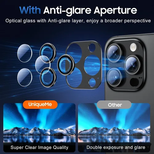 Miniatura 4 de UniqueMe para Paquete de 3 Protectores de Lente de Cámara para iPhone 15 Pro/iPhone 15 Pro Max, [Protección contra Caídas] [Compatible con Fundas]