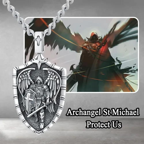 Miniatura 2 de WINNICACA Joyería de plata de ley de San Miguel para hombres, joyería con colgante para padre, novio, medalla de San Miguel para niños y hijos