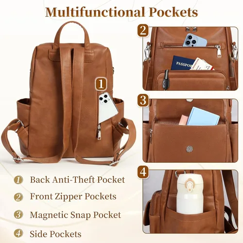 Miniatura 3 de RAINSMORE Mochila convertible para mujer, de piel sintética, impermeable, a la moda, de 13.3 pulgadas, antirrobo, bolsa de hombro cruzada