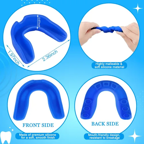 Miniatura 3 de Paquete de 6 protectores bucales para deportes con caja de almacenamiento, protector bucal moldeable para jóvenes, protector bucal de silicona