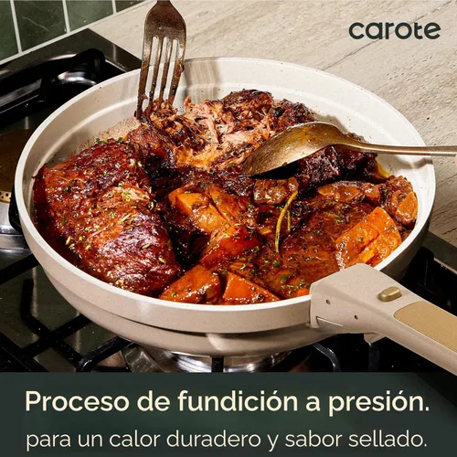 Miniatura 5 de CAROTE Juego de 18 piezas de batería de cocina de cerámica con revestimiento antiadherente de titanio con asas desmontables, batería de cocina