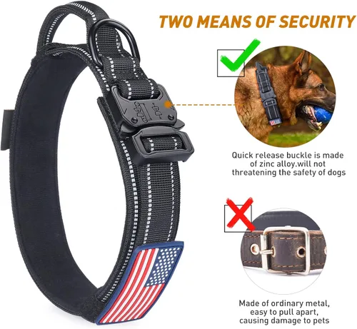 Miniatura 4 de AUBELL Collar táctico reflectante para perro, collares militares ajustables de servicio pesado K9 con asa y hebilla de metal de liberación rápida