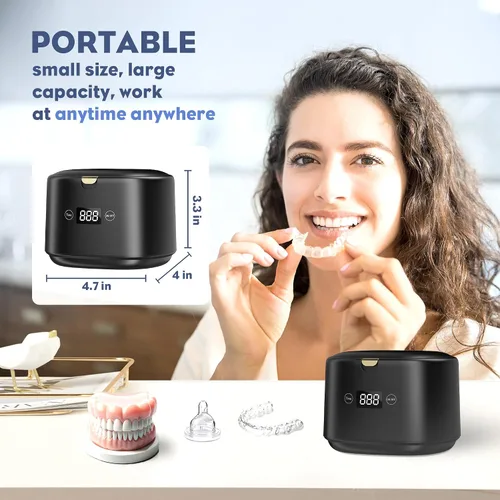 Miniatura 7 de Limpiador ultrasónico de 30 W, limpiador ultrasónico profesional de joyas, 45 kHz 7.8 fl oz, máquina de limpieza portátil para dentaduras