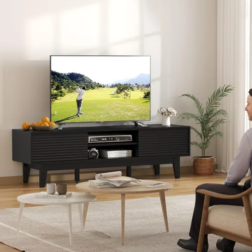Miniatura 7 de BORNOON Soporte de TV para TV de 65 pulgadas, moderno centro de entretenimiento acanalado consola de TV con almacenamiento, consola multimedia