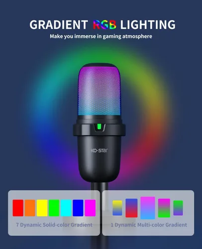 Miniatura 2 de Micrófono USB para juegos de transmisión, micrófono de escritorio de condensador de PC para video, uso doméstico, YouTube, con control RGB, perilla