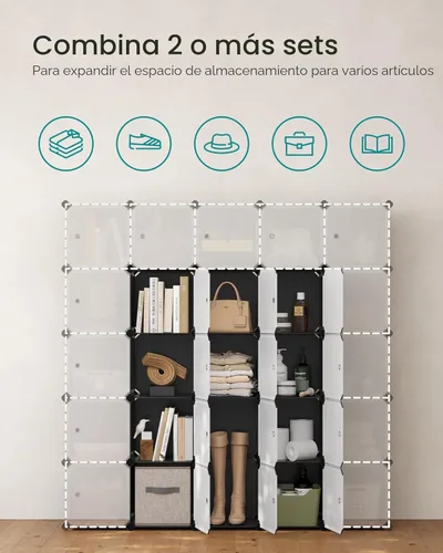 Miniatura 5 de SONGMICS Organizador de almacenamiento de cubos, estantes de almacenamiento de armario de 12 cubos, estantería modular, color negro ULPC34HV1