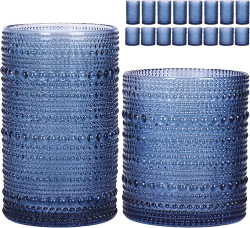 Miniatura 21 de Moretoes - Juego de vasos de beber Hobnail de 12, 12 onzas vasos altos y 10 onzas vasos de cóctel, vasos de vidrio con relieve estilo boho