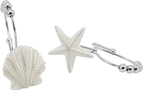 Miniatura 6 de BEAVO Seashell - Ganchos para cortina de ducha, 12 anillos decorativos de acero inoxidable para cortina de ducha de doble rodillo que se deslizan
