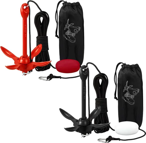 Miniatura 17 de Lounsweer Paquete de 2 anclajes de kayak marino de 1.5/3.5 libras, kit de anclaje plegable para barco, kayak, pesca, accesorios para botes pequeños