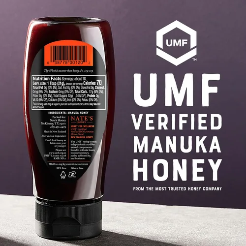 Miniatura 7 de Nate's Raw Manuka Honey New Zealand MGO 83+ Certificado UMF 5+ Botella exprimible de 13.2 oz