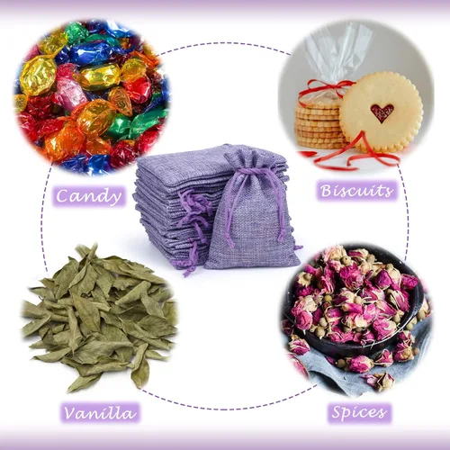Miniatura 5 de Naler 24 bolsas de arpillera de 3.9 x 5.5 pulgadas con cordones, bolsas de regalo de lino, bolsas de joyería para bodas, recuerdos de fiesta, Azul