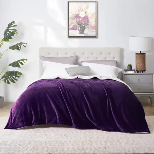 Miniatura 8 de Walensee Manta Sherpa de Forro Polar Mullida Throw Difusa Súper Suave Reversible de Franela de Microfibra para Sofá, Cama, Sillón Ultra Lujosa Morado