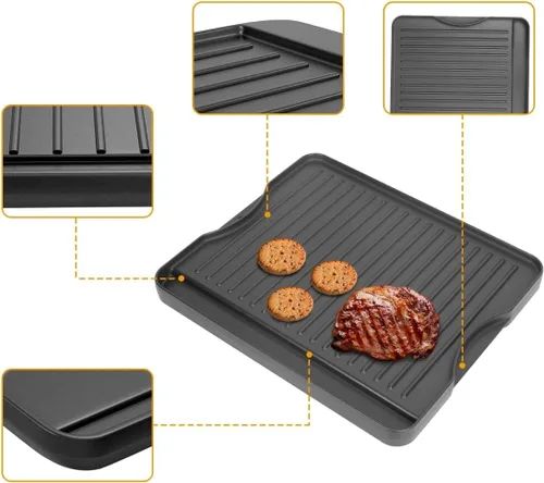 Miniatura 4 de Plancha de cocina de hierro fundido pre-sazonada reversible 2 en 1 de 14" x 16" para estufa de gas/carbón/eléctrica/propano/parrilla de gas, plancha