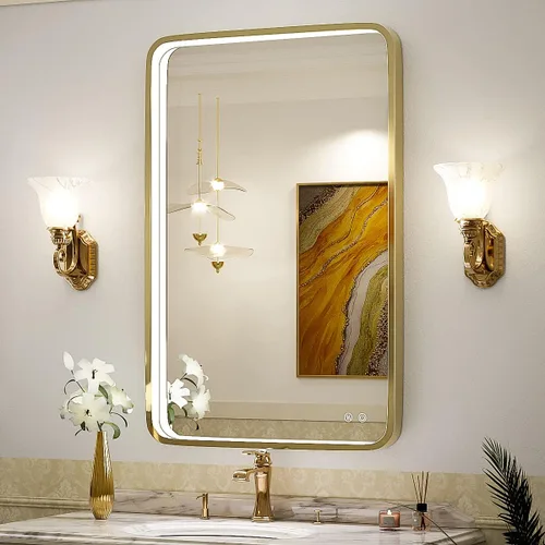 Miniatura 8 de Espejo de baño LED de 20 x 28 pulgadas con luces, marco de metal negro, espejo de tocador iluminado para pared, espejo LED regulable de 3000 K/4500