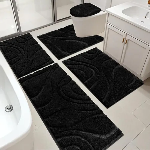 Miniatura 12 de Juego de alfombras de baño HEBE de 5 piezas, tapete de baño de microfibra suave y absorbente para el baño, juego de alfombras de baño antideslizante
