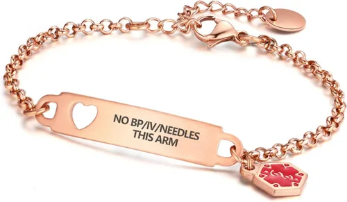 Miniatura 11 de Divoti Pulsera de identificación médica con grabado previo – Cadena simple Rolo de acero inoxidable plateado, resistente al agua con símbolo