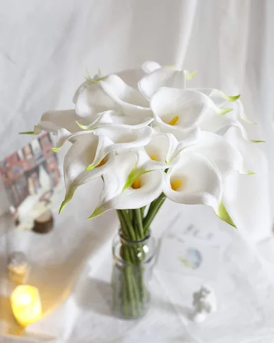 Miniatura 3 de DuHouse 12 flores artificiales de lirio de agua, flores de látex de tacto real para ramo de boda DIY, fiesta, decoración del hogar
