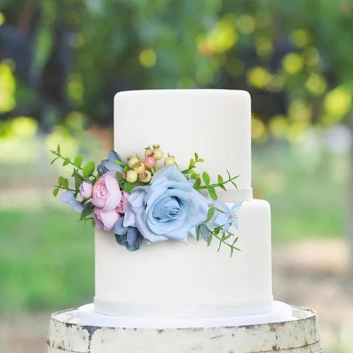 Miniatura 5 de Rinlong 3 piezas Pastel Azul Rosa de Bebé Adornos de Tarta Pre-hechos Flores de Decoración de Tarta Pastel Blush Adornos de Tarta para Boda Rosa